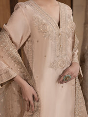 Hemstitch Embroidered Raw Silk Ready to Wear 3Pc Suit - Janan