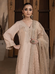 Hemstitch Embroidered Raw Silk Ready to Wear 3Pc Suit - Janan