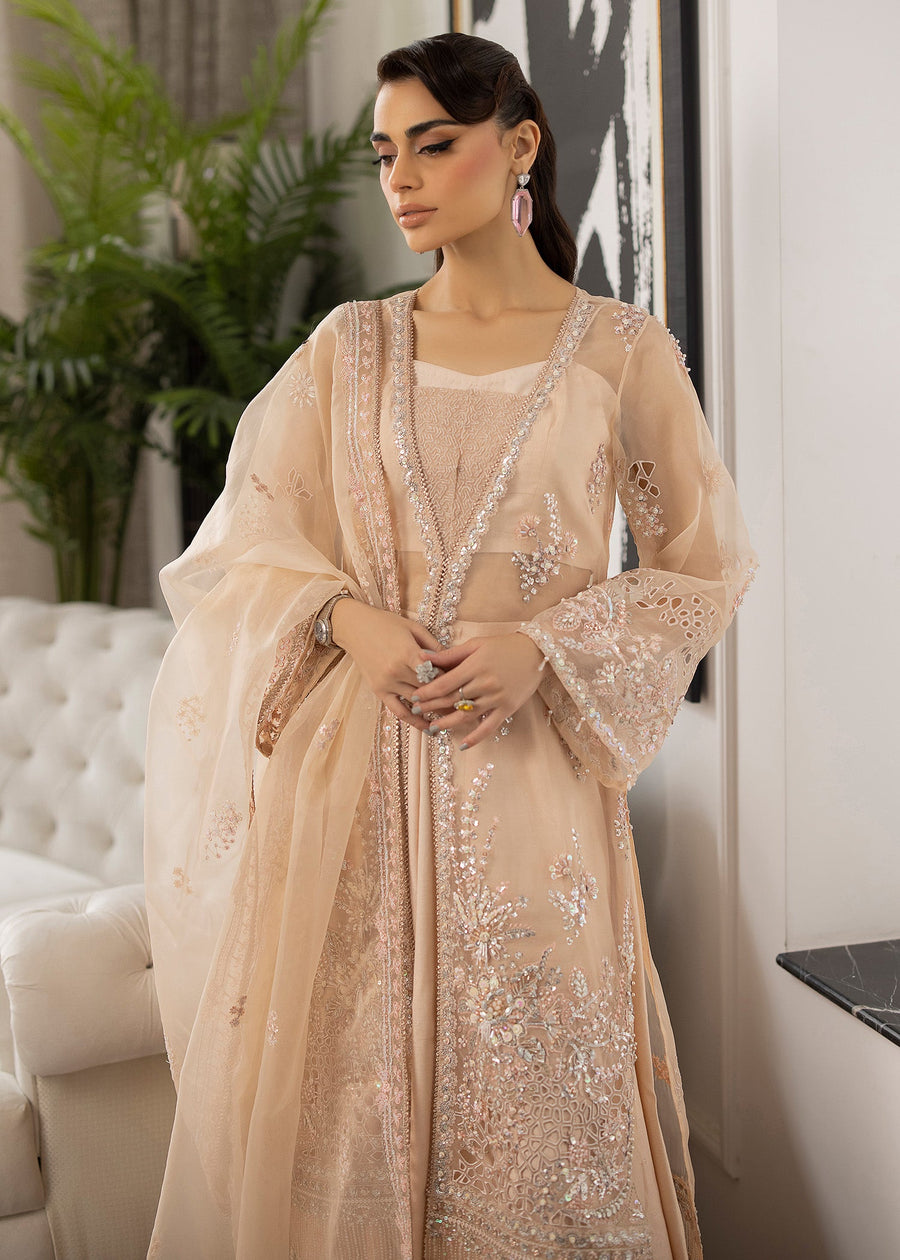 Sardinia La'More Embroidered Organza Unstitched 3Pc Suit - Peach Blossom