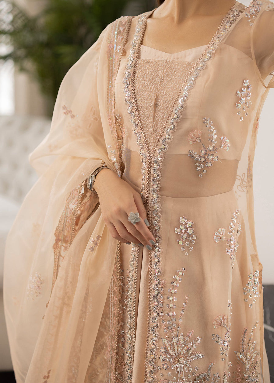 Sardinia La'More Embroidered Organza Unstitched 3Pc Suit - Peach Blossom