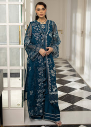 Sardinia La'More Embroidered Organza Unstitched 3Pc Suit - Blue Mirage