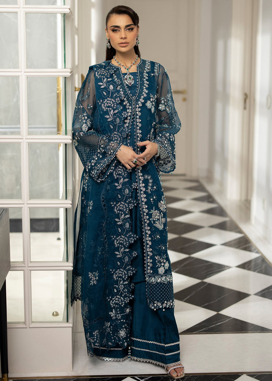 Sardinia La'More Embroidered Organza Unstitched 3Pc Suit - Blue Mirage