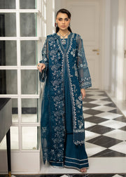 Sardinia La'More Embroidered Organza Unstitched 3Pc Suit - Blue Mirage