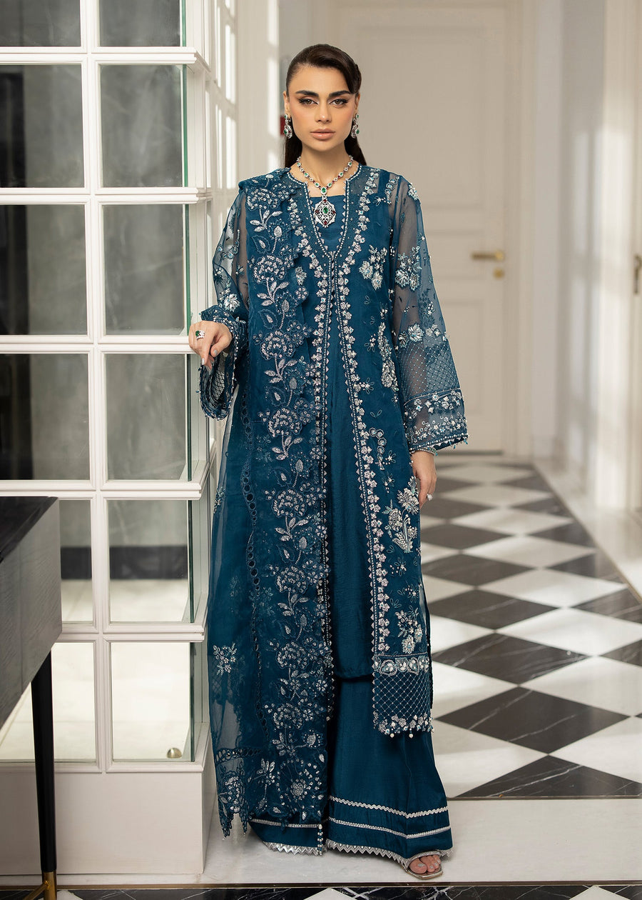 Sardinia La'More Embroidered Organza Unstitched 3Pc Suit - Blue Mirage