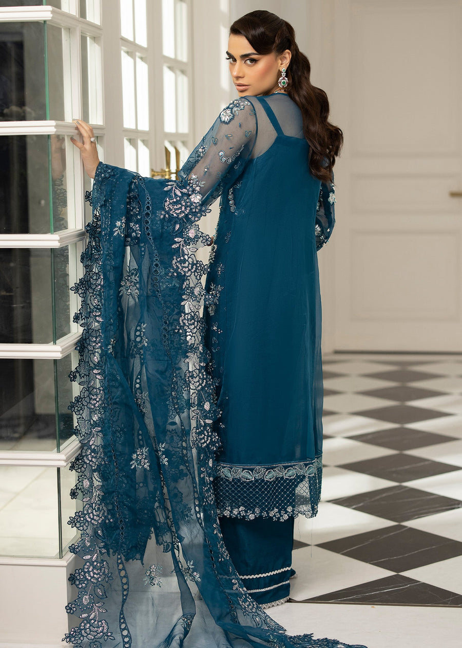 Sardinia La'More Embroidered Organza Unstitched 3Pc Suit - Blue Mirage