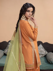 Hemstitch Embroidered Raw Silk Ready to Wear 3Pc Suit - Kashish