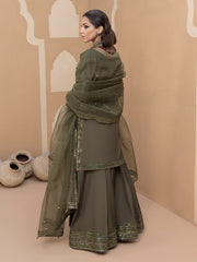 Hemstitch Embroidered Raw Silk Ready to Wear 3Pc Suit - Noor