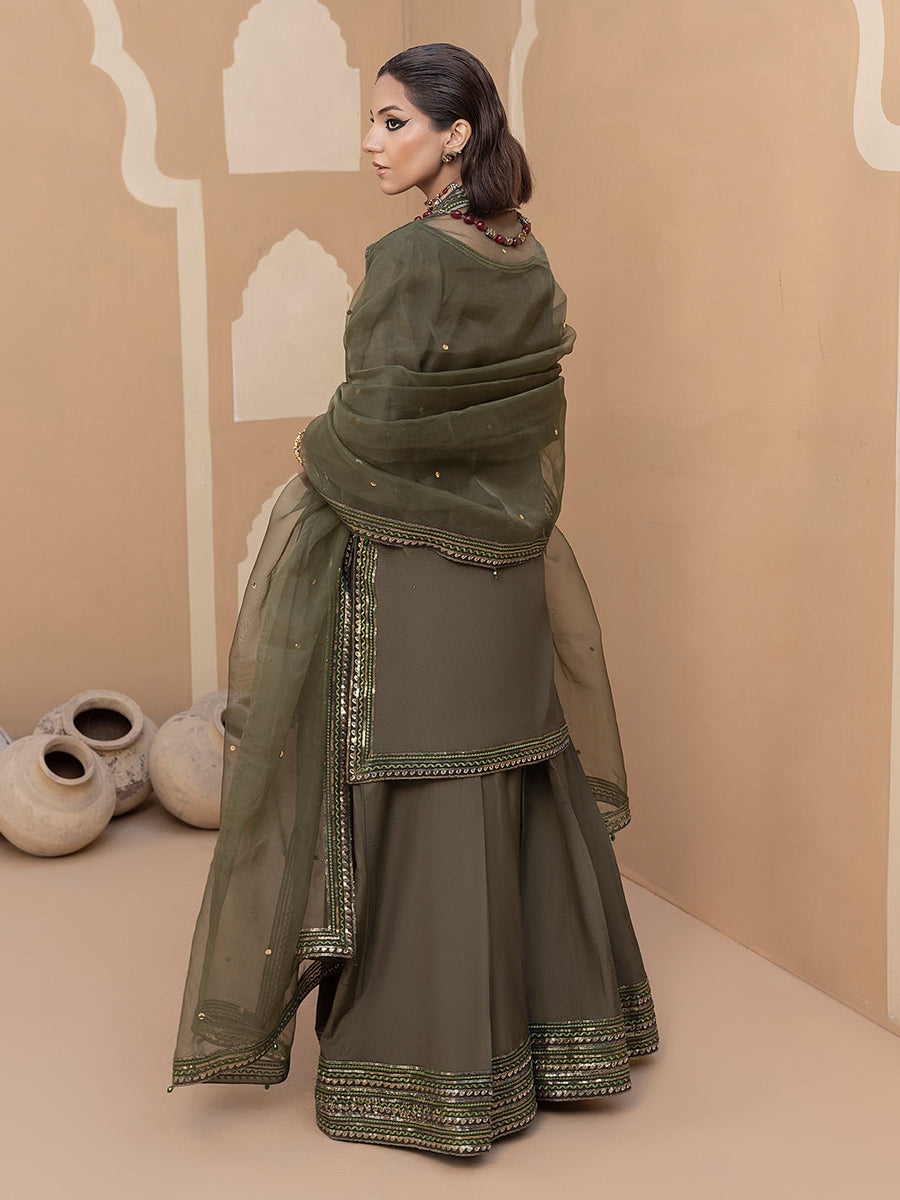 Hemstitch Embroidered Raw Silk Ready to Wear 3Pc Suit - Noor