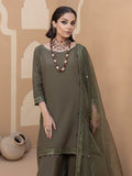 Hemstitch Embroidered Raw Silk Ready to Wear 3Pc Suit - Noor