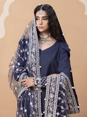 Hemstitch Embroidered Raw Silk Ready to Wear 3Pc Suit - Khayal