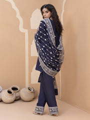 Hemstitch Embroidered Raw Silk Ready to Wear 3Pc Suit - Khayal