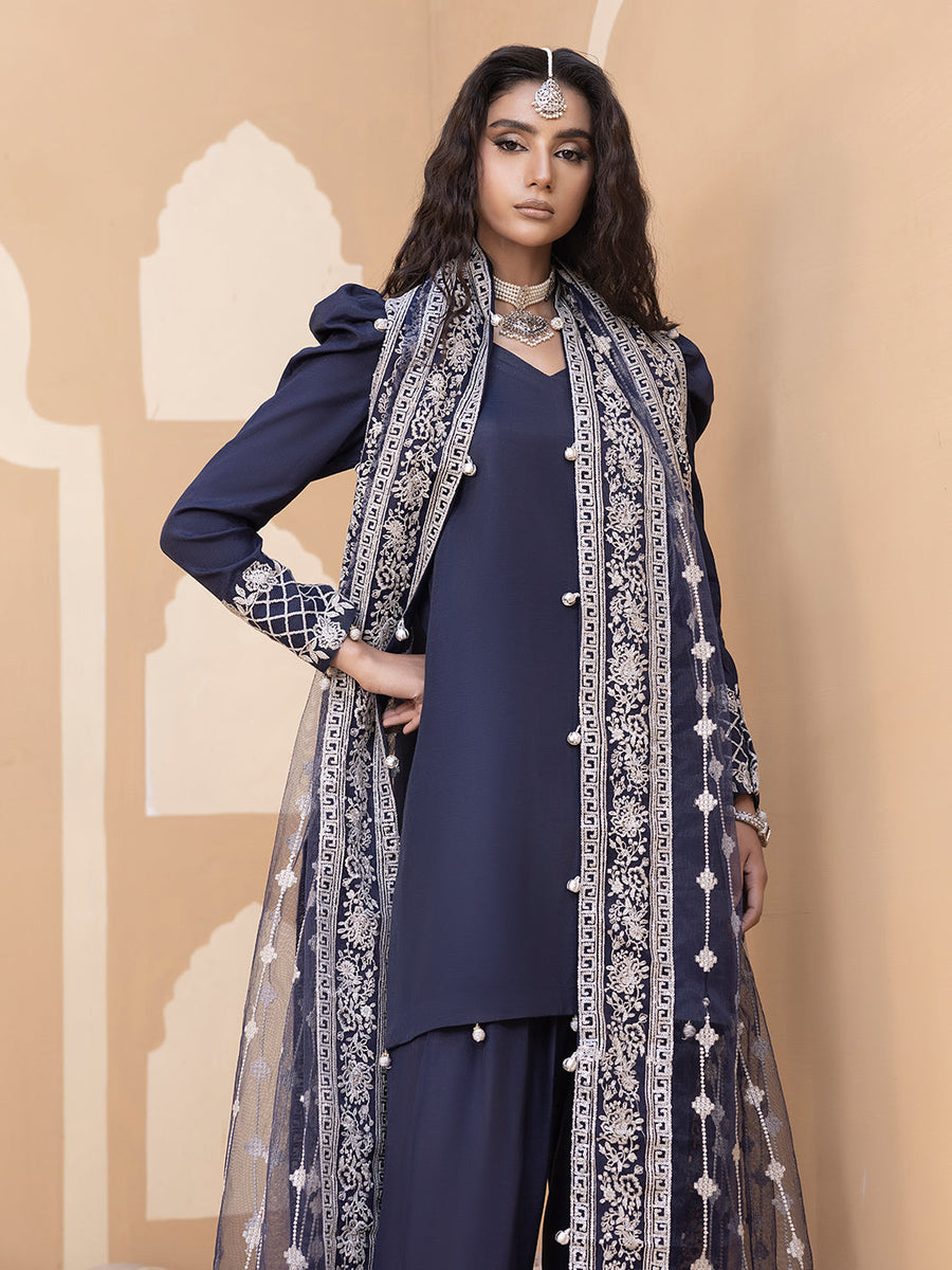Hemstitch Embroidered Raw Silk Ready to Wear 3Pc Suit - Khayal