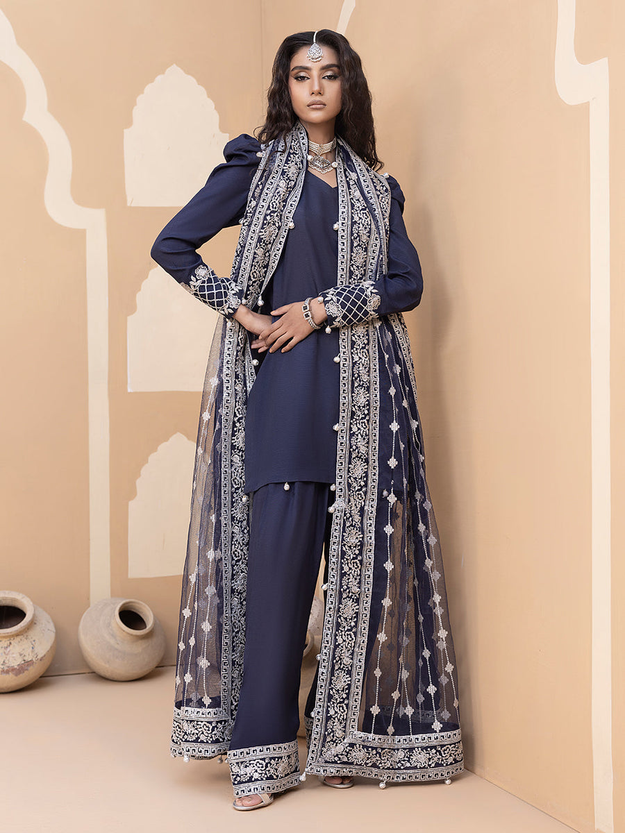 Hemstitch Embroidered Raw Silk Ready to Wear 3Pc Suit - Khayal
