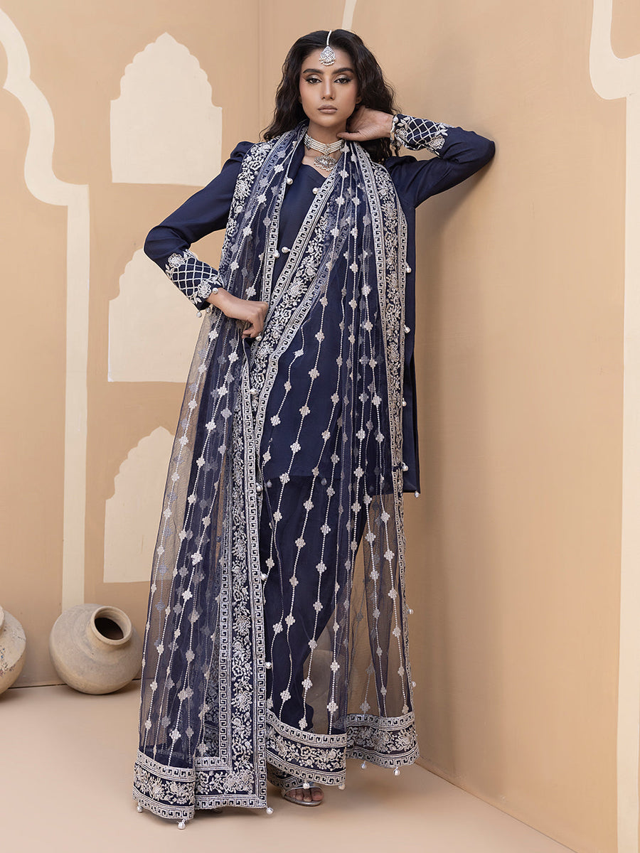 Hemstitch Embroidered Raw Silk Ready to Wear 3Pc Suit - Khayal
