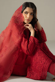 Cross Stitch Chikankari Lawn Unstitched 3Pc Suit D-10 CARMINE GRIS