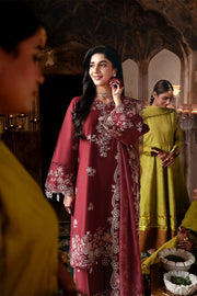 Cross Stitch Premium Embroidered Lawn Unstitched 3Pc Suit D-01 CRIMSON DRAPE