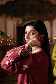 Cross Stitch Premium Embroidered Lawn Unstitched 3Pc Suit D-01 CRIMSON DRAPE
