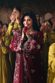 Cross Stitch Premium Embroidered Lawn Unstitched 3Pc Suit D-01 CRIMSON DRAPE