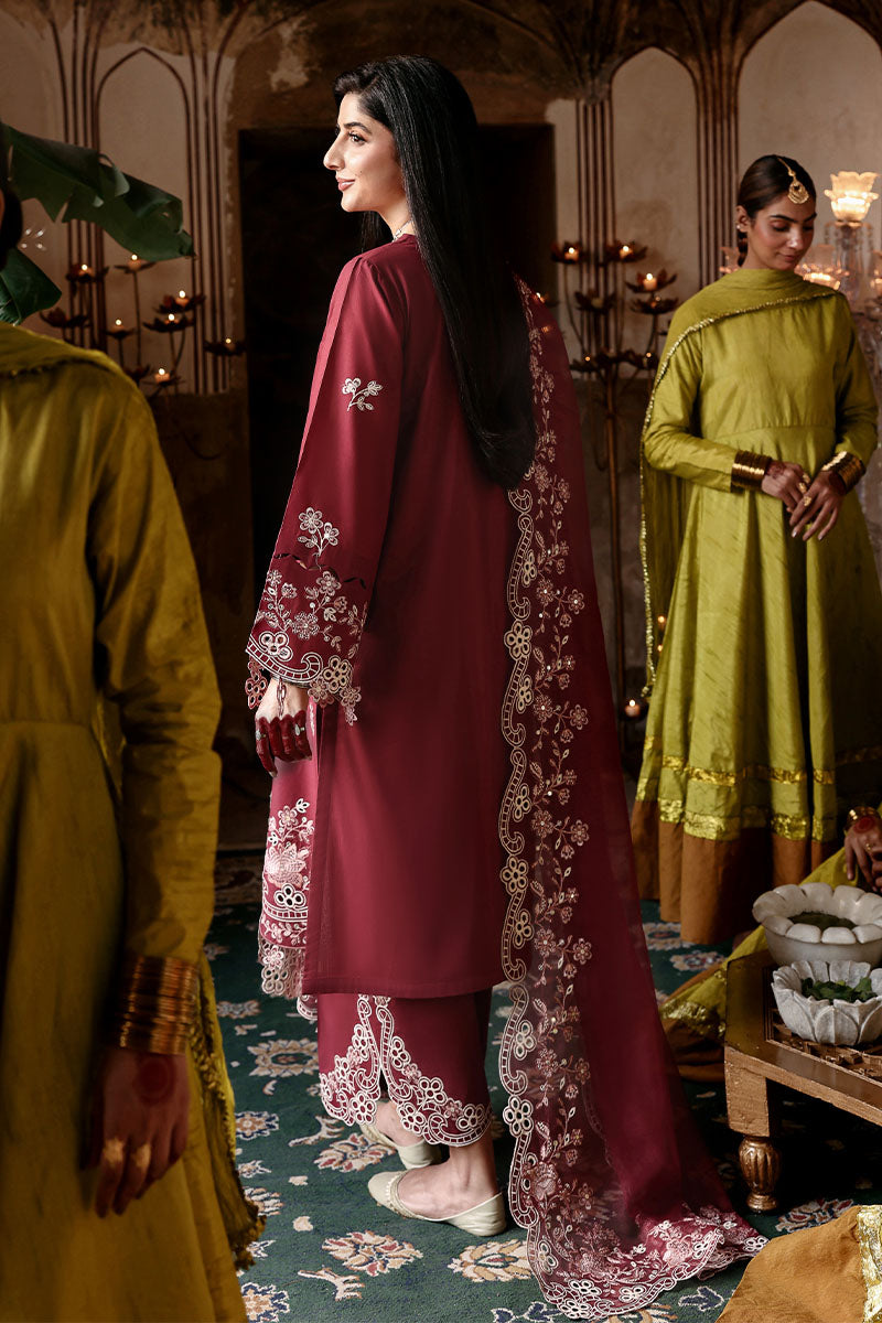 Cross Stitch Premium Embroidered Lawn Unstitched 3Pc Suit D-01 CRIMSON DRAPE