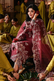 Cross Stitch Premium Embroidered Lawn Unstitched 3Pc Suit D-01 CRIMSON DRAPE