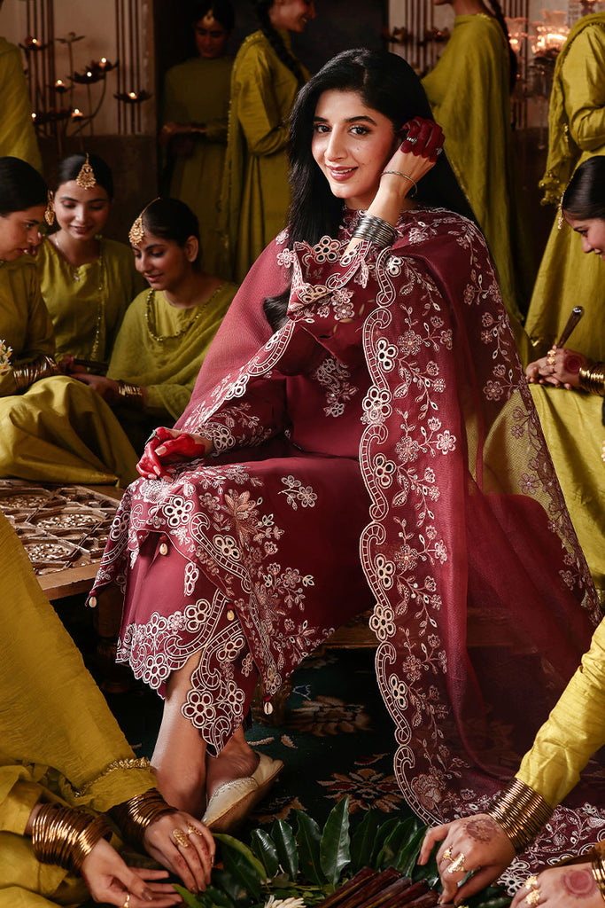 Cross Stitch Premium Embroidered Lawn Unstitched 3Pc Suit D-01 CRIMSON DRAPE