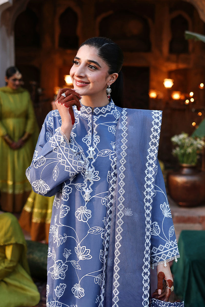 Cross Stitch Premium Embroidered Lawn Unstitched 3Pc Suit D-03 ETHNIC BLUE