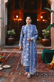 Cross Stitch Premium Embroidered Lawn Unstitched 3Pc Suit D-03 ETHNIC BLUE