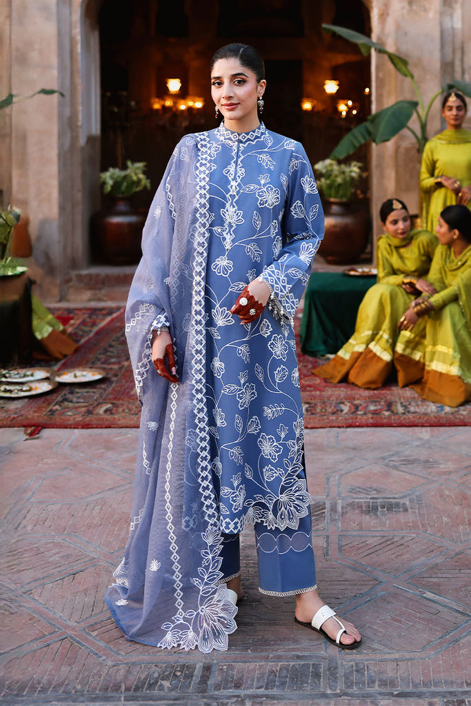 Cross Stitch Premium Embroidered Lawn Unstitched 3Pc Suit D-03 ETHNIC BLUE