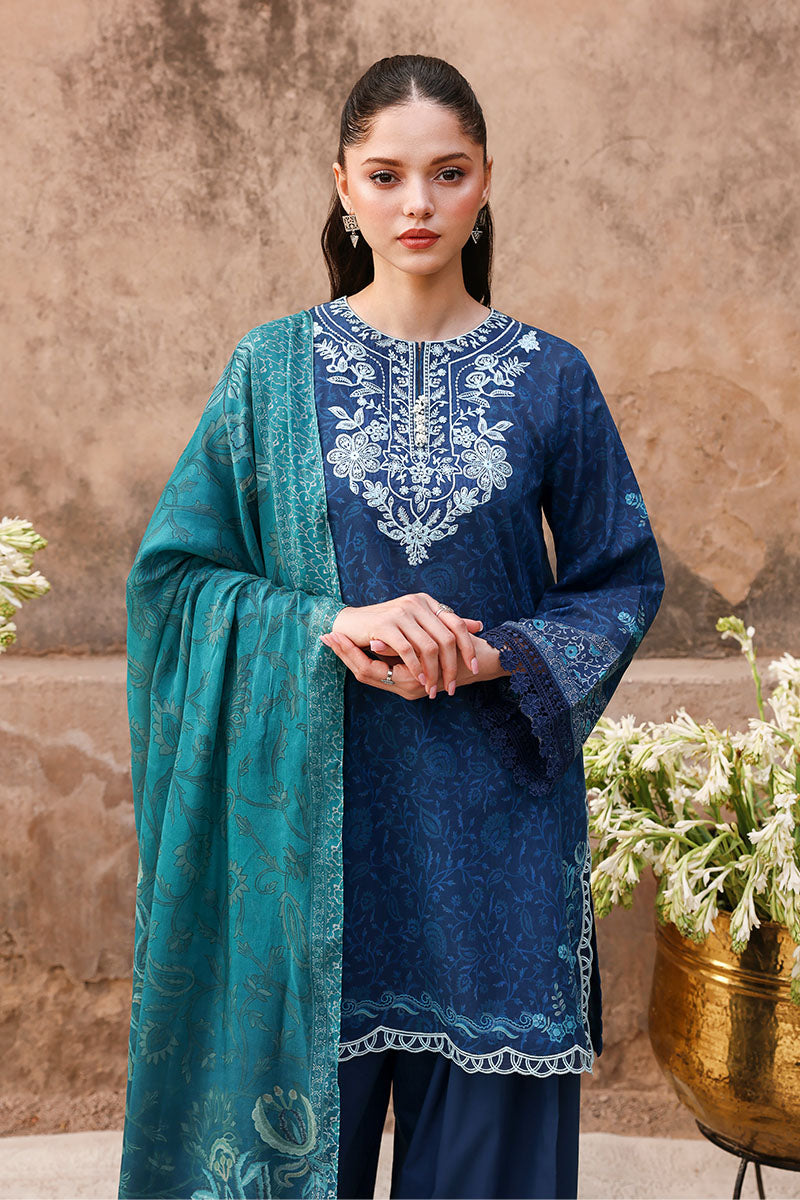 Cross Stitch Premium Embroidered Lawn Unstitched 3Pc Suit D-17 PRUSSIAN WAVES