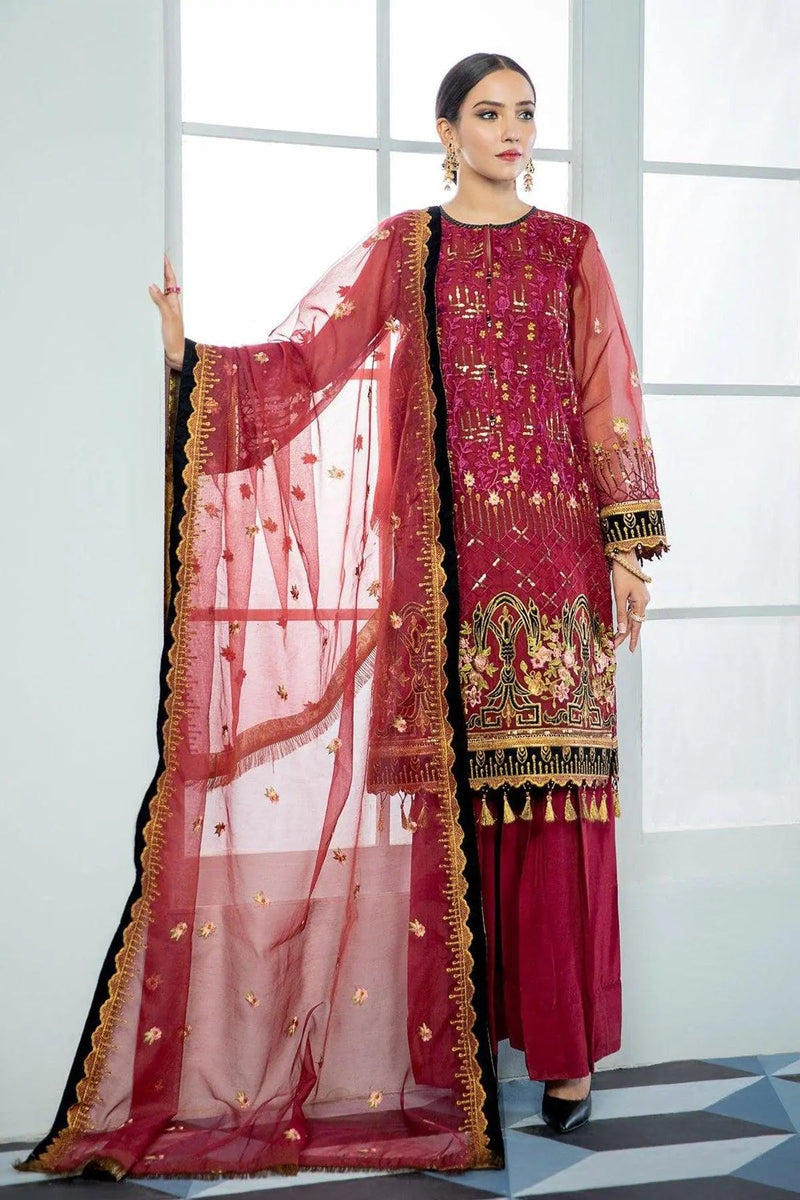 Alizeh Dua Embroidered Organza Unstitched 3Pc Suit AF-CH-2025-Surkh