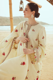 Cross Stitch Embroidered Satin Unstitched 3Pc Suit - CREWEL CREAM