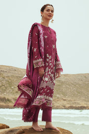 Cross Stitch Embroidered Satin Unstitched 3Pc Suit - FUCHSIA FLORET