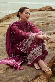 Cross Stitch Embroidered Satin Unstitched 3Pc Suit - FUCHSIA FLORET