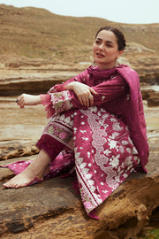Cross Stitch Embroidered Satin Unstitched 3Pc Suit - FUCHSIA FLORET
