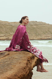 Cross Stitch Embroidered Satin Unstitched 3Pc Suit - FUCHSIA FLORET