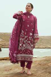 Cross Stitch Embroidered Satin Unstitched 3Pc Suit - FUCHSIA FLORET