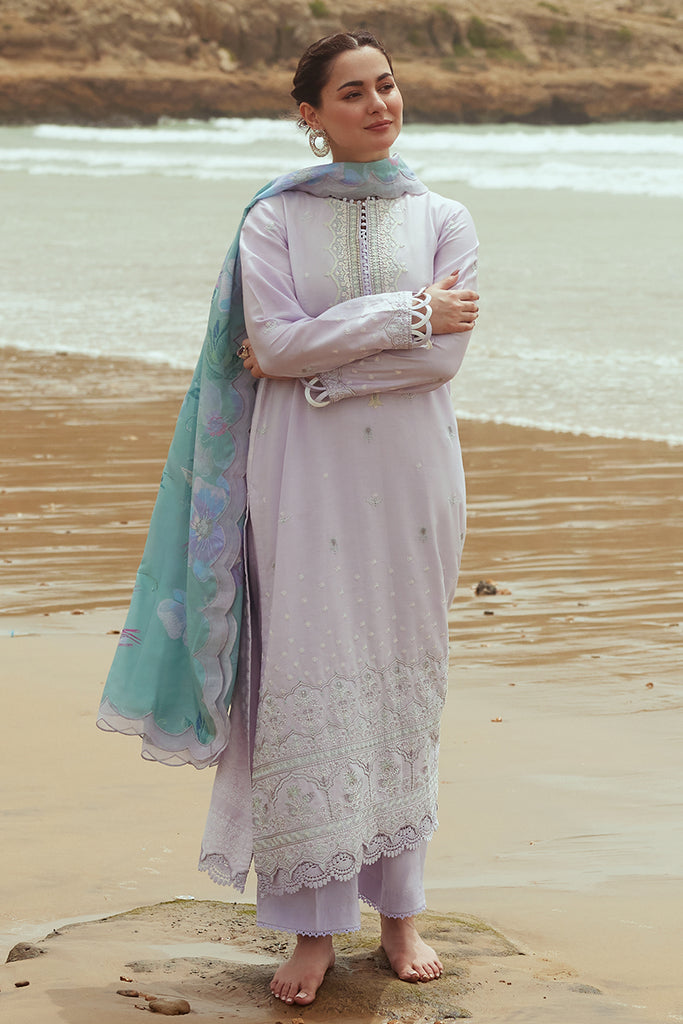 Cross Stitch Embroidered Satin Unstitched 3Pc Suit - LAVENDER DUST