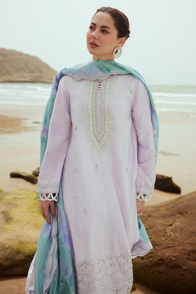 Cross Stitch Embroidered Satin Unstitched 3Pc Suit - LAVENDER DUST