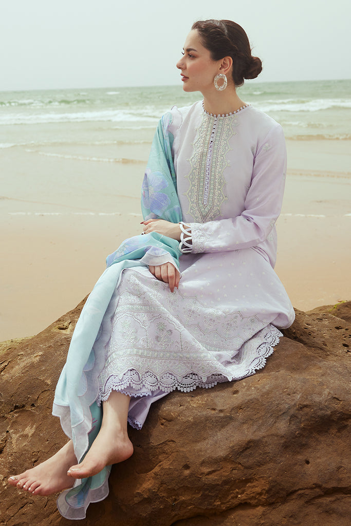 Cross Stitch Embroidered Satin Unstitched 3Pc Suit - LAVENDER DUST