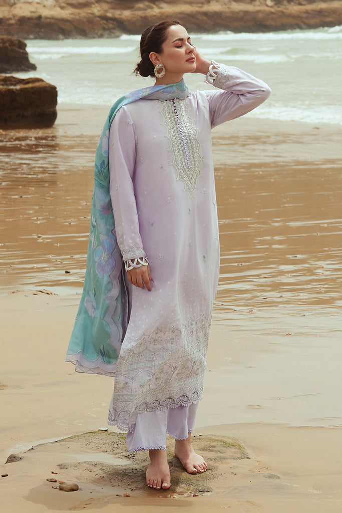 Cross Stitch Embroidered Satin Unstitched 3Pc Suit - LAVENDER DUST