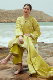 Cross Stitch Embroidered Satin Unstitched 3Pc Suit - OLIVE TWINE
