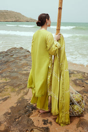 Cross Stitch Embroidered Satin Unstitched 3Pc Suit - OLIVE TWINE