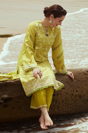 Cross Stitch Embroidered Satin Unstitched 3Pc Suit - OLIVE TWINE