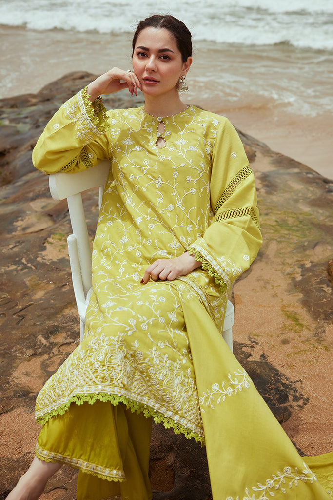 Cross Stitch Embroidered Satin Unstitched 3Pc Suit - OLIVE TWINE
