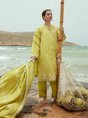 Cross Stitch Embroidered Satin Unstitched 3Pc Suit - OLIVE TWINE