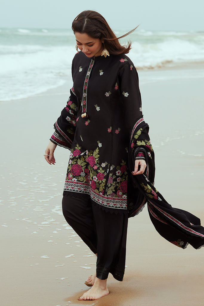 Cross Stitch Embroidered Satin Unstitched 3Pc Suit -  RAVEN ORCHARD