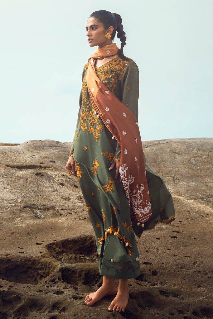 Cross Stitch Embroidered Satin Unstitched 3Pc Suit - SMOKEY FLAIR