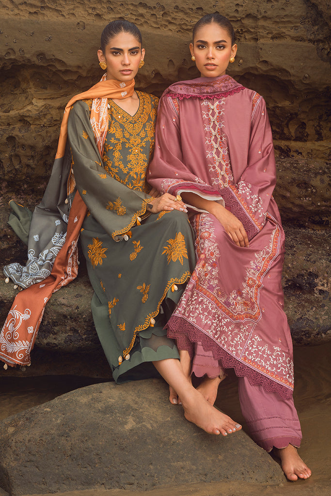 Cross Stitch Embroidered Satin Unstitched 3Pc Suit - SMOKEY FLAIR