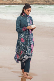 Cross Stitch Embroidered Satin Unstitched 3Pc Suit - AZURE TALE