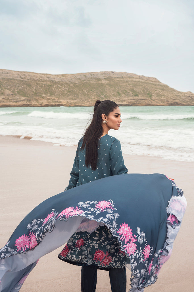 Cross Stitch Embroidered Satin Unstitched 3Pc Suit - AZURE TALE